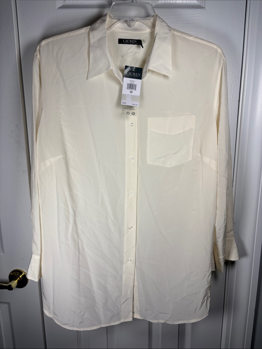 Lauren Ralph Lauren Silk Ivory Cream Long-Sleeve Button-Down Shirt NWT 2X